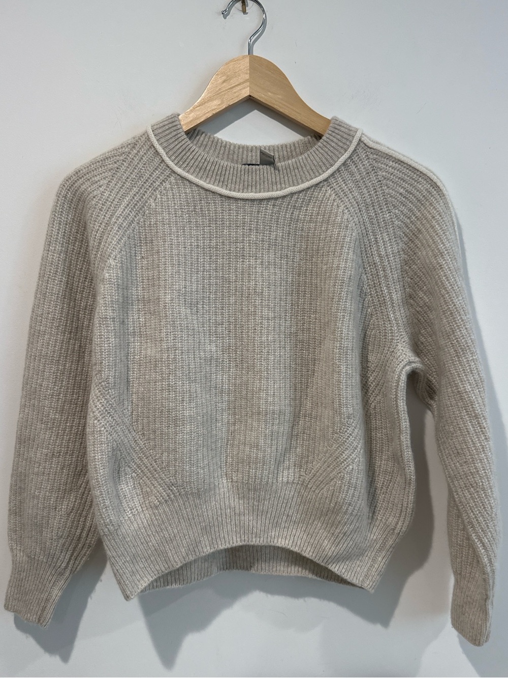 Autumn Cashmere Ribbed Crewneck Sweater in Light Taupe
